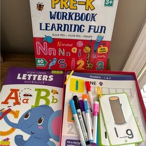 Pre-K Wipe Off ABC Workbook & Math, Letters, Word, Game Cards Learning Fun Set